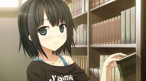 Превью обои девушка, аниме, книги, библиотека