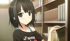 Превью обои девушка, аниме, книги, библиотека