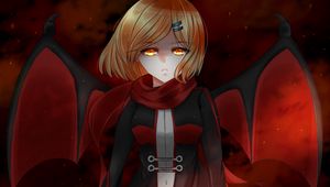 Превью обои девушка, аниме, красный, взгляд