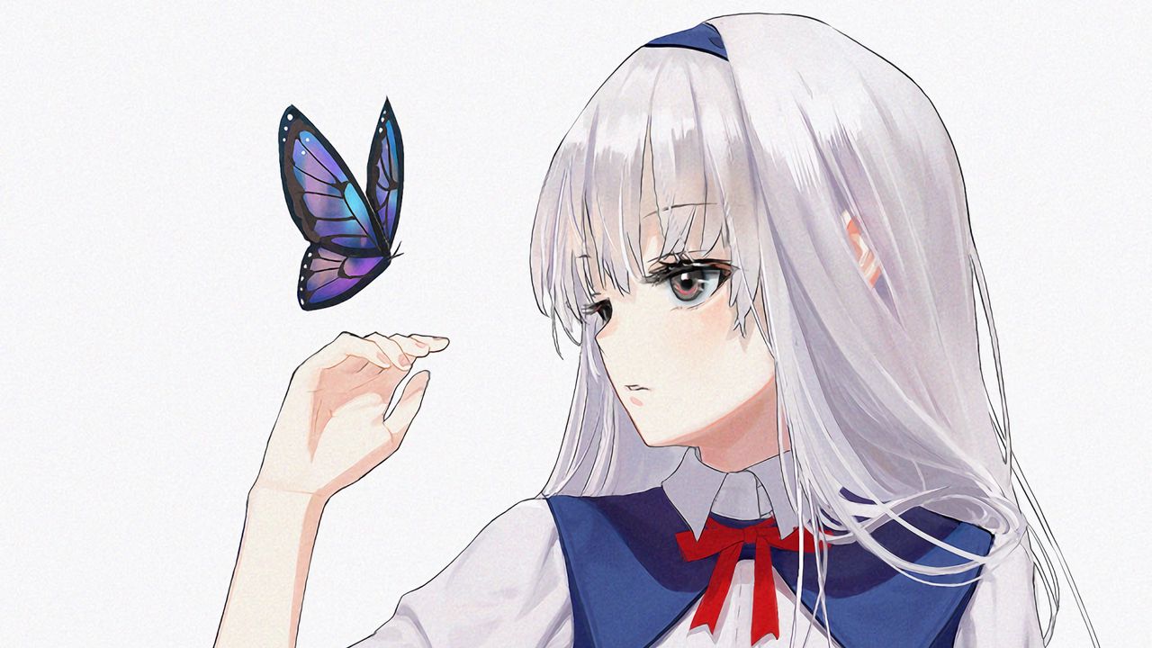 Обои девушка, бабочка, аниме, жест картинки на рабочий стол, фото скачать  бесплатно