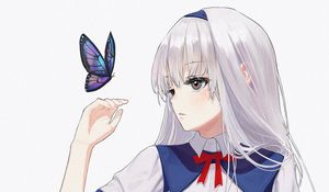 Превью обои девушка, бабочка, аниме, жест