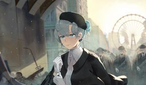 Превью обои девушка, берет, ретро, аниме, арт
