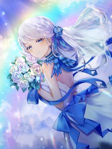 Превью обои девушка, букет, платье, аниме, арт
