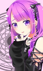Превью обои девушка, чокер, аниме, арт, фиолетовый