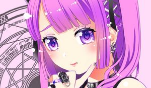 Превью обои девушка, чокер, аниме, арт, фиолетовый