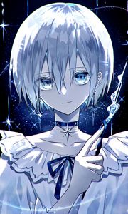 Превью обои девушка, чокер, платье, взгляд, синий, аниме