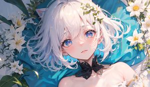 Превью обои девушка, чокер, цветы, солнечный свет, аниме