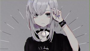 Превью обои девушка, чокер, взгляд, аниме, арт