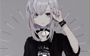 Превью обои девушка, чокер, взгляд, аниме, арт