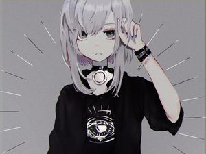 Превью обои девушка, чокер, взгляд, аниме, арт