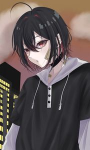 Превью обои девушка, чокер, взгляд, аниме