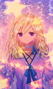 Превью обои девушка, чокер, взгляд, аниме, фиолетовый