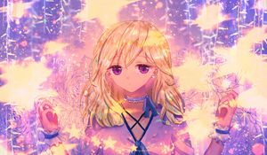 Превью обои девушка, чокер, взгляд, аниме, фиолетовый