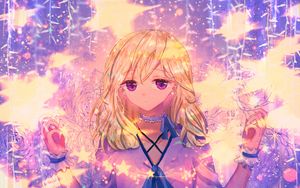 Превью обои девушка, чокер, взгляд, аниме, фиолетовый