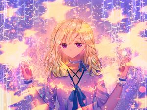 Превью обои девушка, чокер, взгляд, аниме, фиолетовый