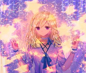 Превью обои девушка, чокер, взгляд, аниме, фиолетовый