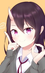 Превью обои девушка, демон, рог, взгляд, аниме