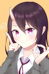 Превью обои девушка, демон, рог, взгляд, аниме