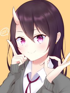 Превью обои девушка, демон, рог, взгляд, аниме