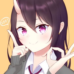 Превью обои девушка, демон, рог, взгляд, аниме