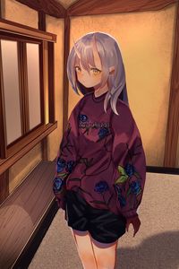 Превью обои девушка, демон, рога, аниме, арт