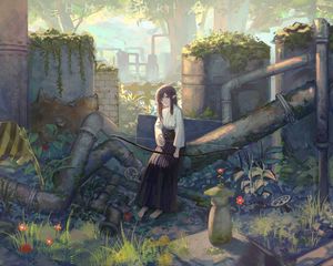 Превью обои девушка, эльф, руины, аниме, арт