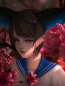 Превью обои девушка, форма, цветы, аниме, арт