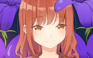 Превью обои девушка, форма, улыбка, цветы, аниме