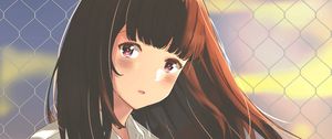 Превью обои девушка, форма, забор, сетка, аниме