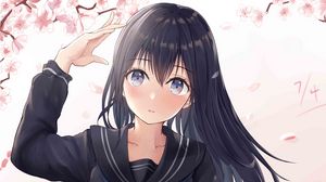 Превью обои девушка, форма, жест, аниме