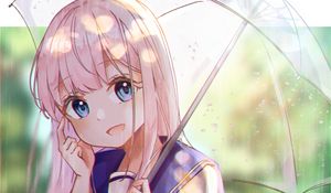 Превью обои девушка, форма, зонтик, дождь, аниме, арт