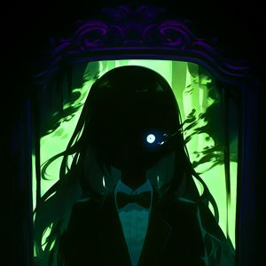 Превью обои девушка, глаз, темный, свечение, арт, аниме