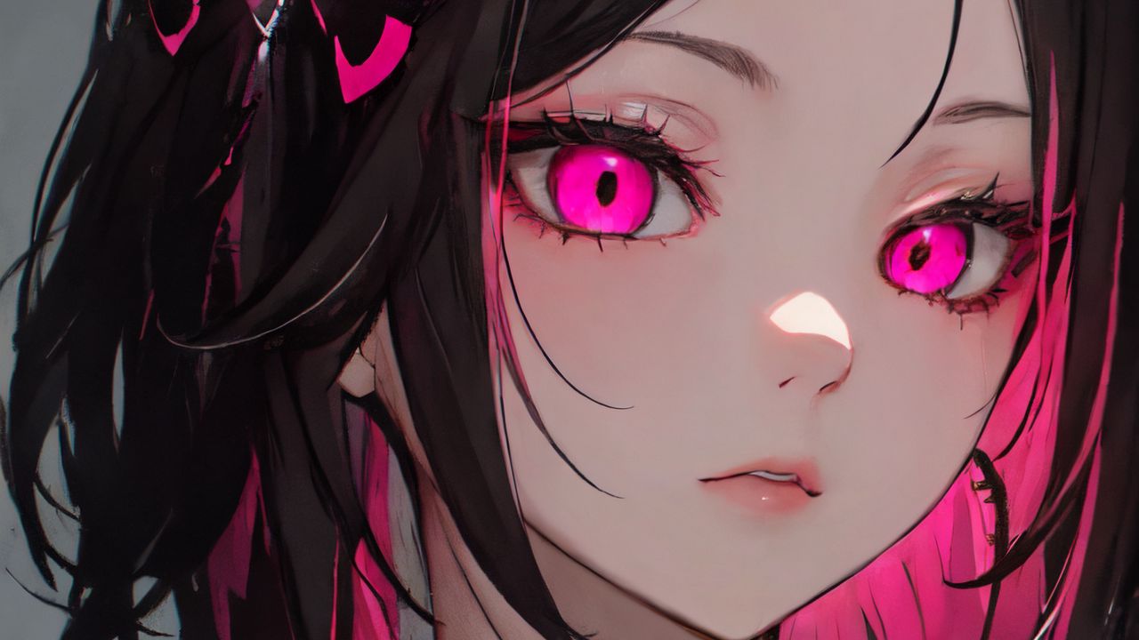 Обои девушка, глаза, розовый, аниме, арт