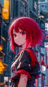 Превью обои девушка, город, улица, здания, аниме