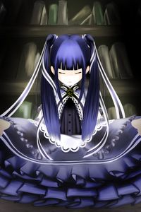 Превью обои девушка, хвостики, аниме, арт, фиолетовый