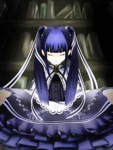 Превью обои девушка, хвостики, аниме, арт, фиолетовый