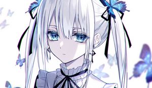 Превью обои девушка, хвостики, бабочки, аниме