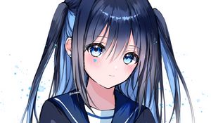 Превью обои девушка, хвостики, матроска, аниме, арт, синий