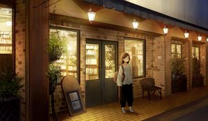 Превью обои девушка, кафе, аниме, арт