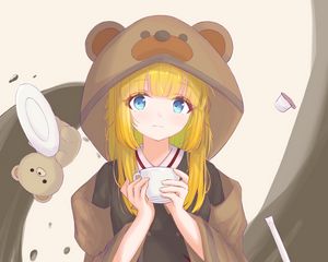 Превью обои девушка, капюшон, ушки, аниме, милый