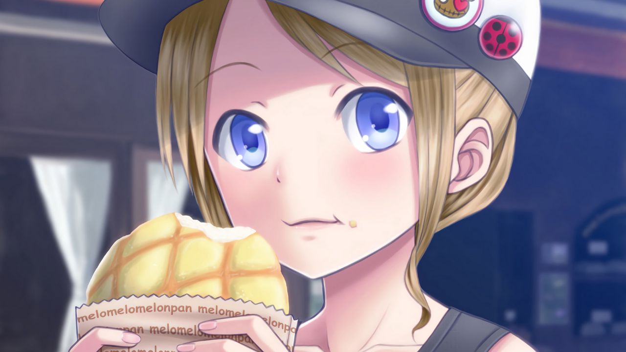 Обои девушка, кепка, булочка, аниме