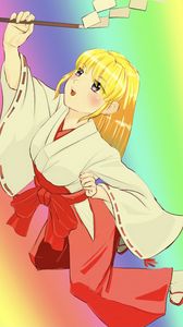 Превью обои девушка, кимоно, аниме, арт, разноцветный