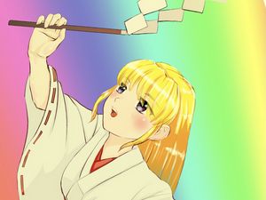 Превью обои девушка, кимоно, аниме, арт, разноцветный