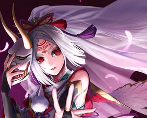 Превью обои девушка, кимоно, маска, аниме, арт