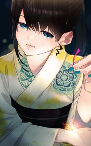 Превью обои девушка, кимоно, праздник, аниме