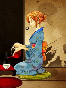 Превью обои девушка, кимоно, церемония, чай