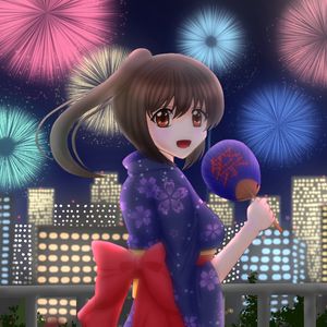 Превью обои девушка, кимоно, улыбка, праздник, аниме