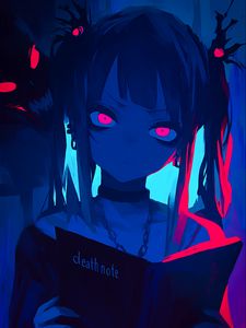 Превью обои девушка, книга, арт, аниме, синий