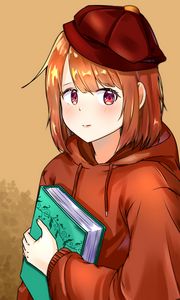 Превью обои девушка, книга, взгляд, аниме
