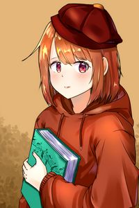 Превью обои девушка, книга, взгляд, аниме